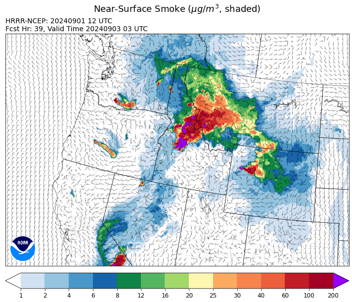 By late Monday, the HRRR smoke model shows heavy smoke moving into several Western Montana counties.